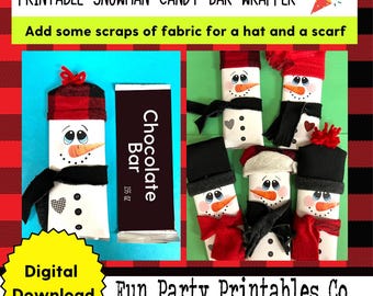 Snowman Candy Bar Wrapper: Christmas Stocking Stuffer (Printable PDF)
