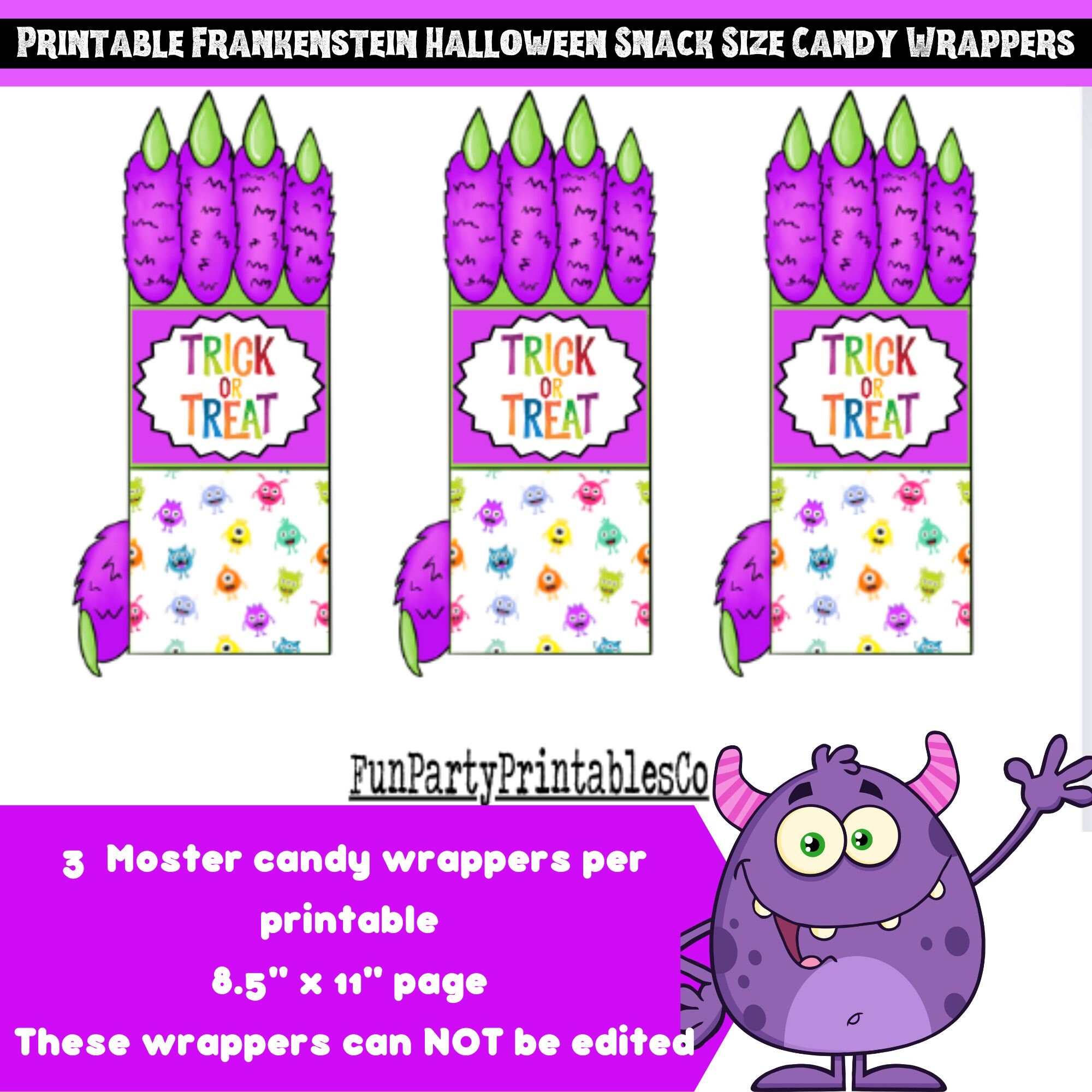 Halloween Monster Printable Snack Size Candy Bar Wrapper, Candy Wrapper ...