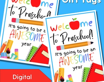 Welcome To Preschool Printable Tags, Rainbow Back To School, New School Year, First Day Of Preschool, 1st Day of School, Printable Gift Tags