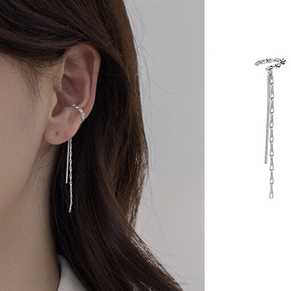 Schicke Silber / Goldketten-Quasten-Ohrmanschette • Kein Piercing • Minimalistischer Ohrring • Statement-Ohrschmuck • Geschenk für sie • Ohrmanschette mit Quaste