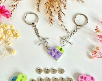 Personalized Cupid Shoot Heart Keychain with letter charm, LOVER Keychain with colorful building blocks, Custom Gift for couples, friends