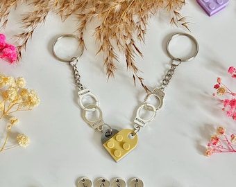 Personalized Handcuffs Heart Keychain with letter charm, LOVER Keychain with multicolored blocks, Custom Gift for couples in Cuffing Season