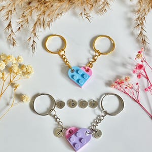 Llavero personalizado de corazón LOVE en plata/oro con dije de letra, bloques de construcción de corazón, regalo para pareja, amigo, llavero con bandera tricolor