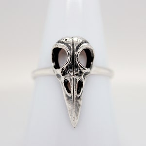 Gothic Sterling Silver Raven Skull Ring Bird Skull Ring - Antique Silver, Viking, Goth, Rustic, Valentines Day, Gift