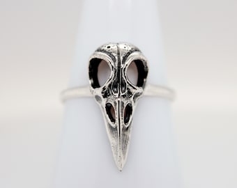 Gothic Sterling Silver Raven Skull Ring Bird Skull Ring - Antique Silver, Viking, Goth, Rustic, Valentines Day, Gift