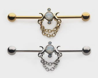 Moon Phase Opal Industrial Barbell – 14G Surgical Steel