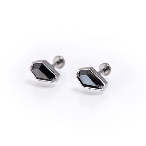 Coffin Shape Gem Internally Threaded Flat Back Cartilage Barbell Earring Gothic Halloween (sold as a pair)