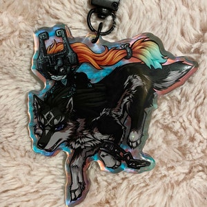 Wolf Link and Midna Rainbow Holographic Acrylic Charm