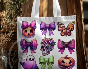 Girly Halloween PNG: Pink Bows, Ghost, Pumpkin & Skull Clipart (Digital Download