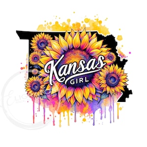 Kansas State Digital Design with Sunflowers | Sunflower State Printable Art | Kansas Decor | Midwest Nature Digital Download Clipart Shirt