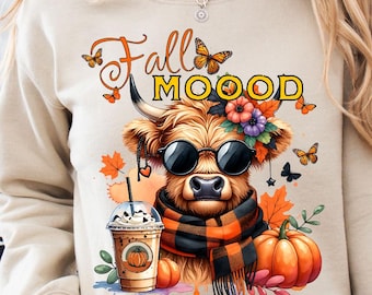 Fall Highland Cow PNG: Pumpkin Spice Latte Clipart (Digital Download)