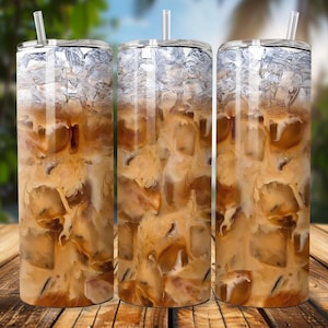 Iced Coffee Tumbler Wrap PNG: Realistic Cold Brew Sublimation Design (Digital Download)