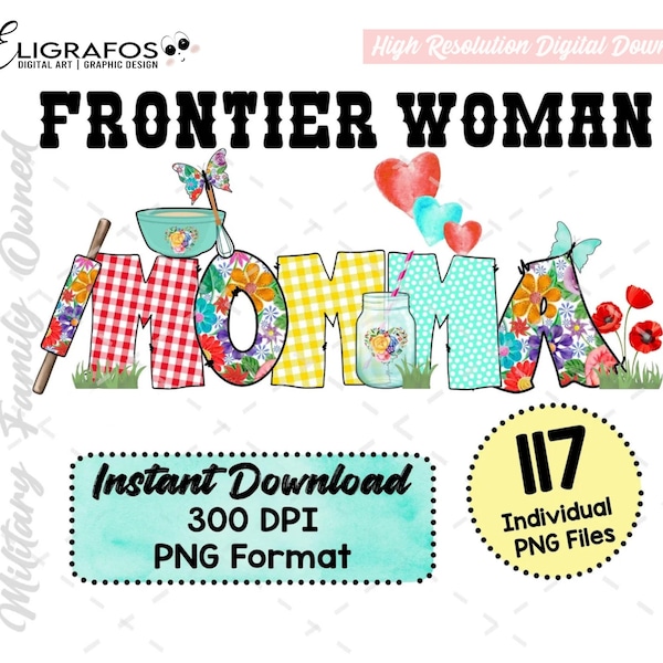 Pioneer Woman ABC Alphabet Clipart Elements Set | Floral Gingham Kitchen Gift for Cook | Mother's Day Digital Download Printable PNG