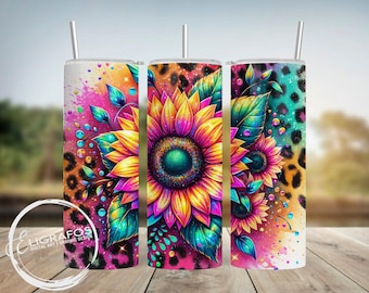 Neon Sunflower Cheetah Tumbler Wrap: Sassy Glitter Design (Digital Download)