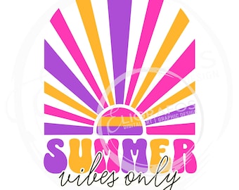 Neon Rainbow Summer Vibes PNG: Retro Sublimation Design (Digital Download