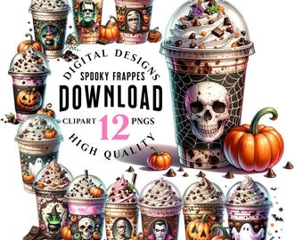 Clipart de Frappé de Halloween: 12 diseños PNG de bebidas espeluznantes (Descarga digital)