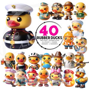 Rubber Ducks Clipart 40 PNG Cute Colorful Duck Graphics, Fun Bath Bubble Toy Printables, Instant Digital Download, Sublimation Design