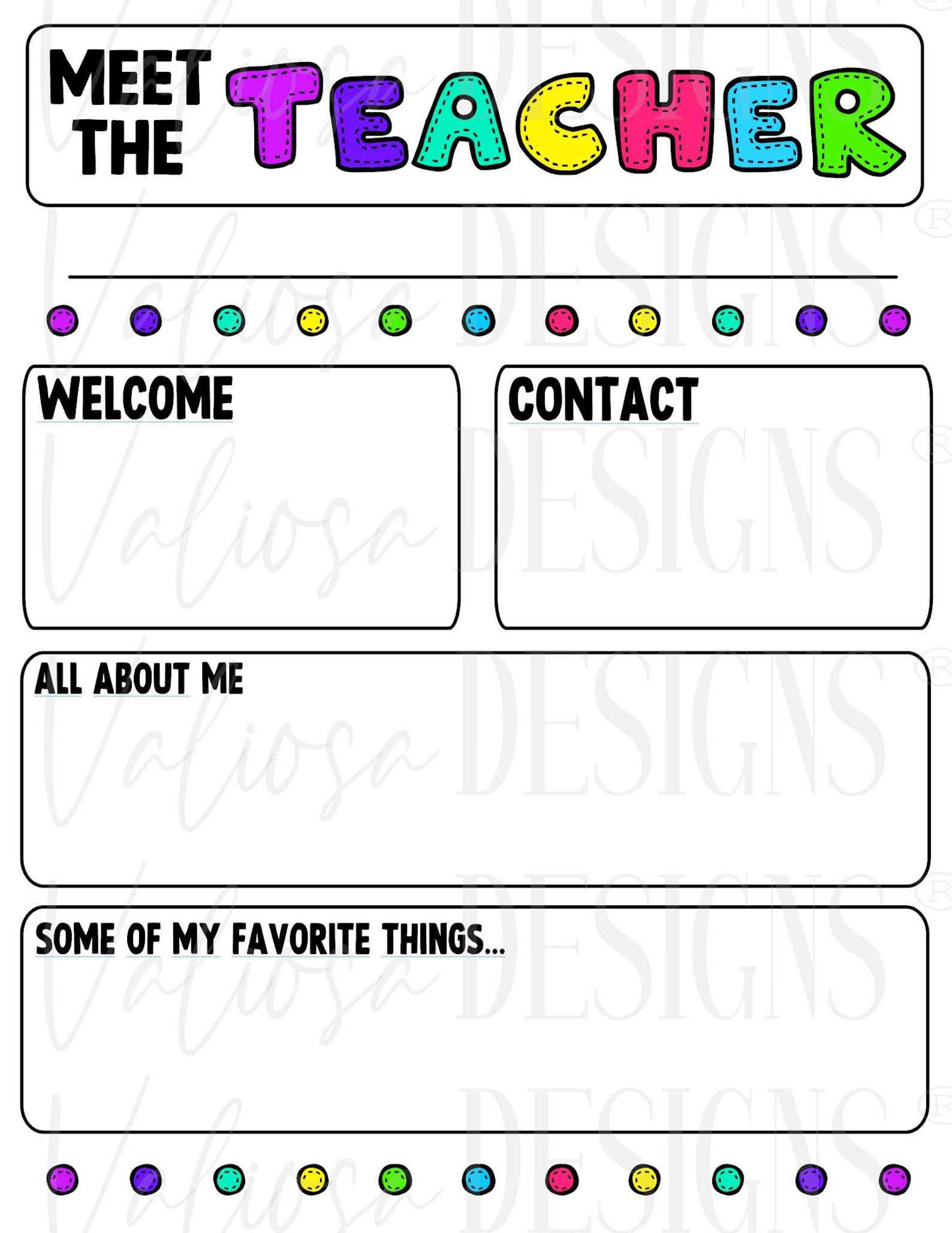 Meet the Teacher Printable PDF Instant Download English &amp; - Etsy