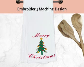 Merry Christmas Embroidery Machine Design: Elegant 4-inch Tree (Digital Download)