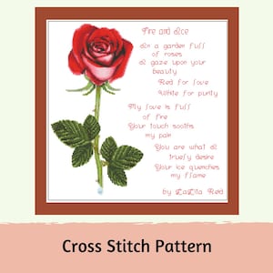 Rose Poem Cross Stitch Pattern: Fire and Ice Wall Art (Digital Download)
