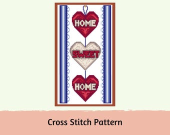 Kreuzstichmuster Home Sweet Home Herzen | Wandbehang (Digitaler Download)