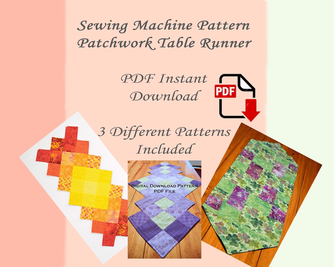 Sewing Machine Pattern, Table Runner Collection Patchwork, PDF Instant ...