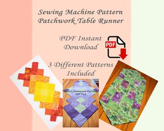 ミシンパターン、テーブルランナーコレクションパッチワーク、PDFインスタントダウンロードパターン