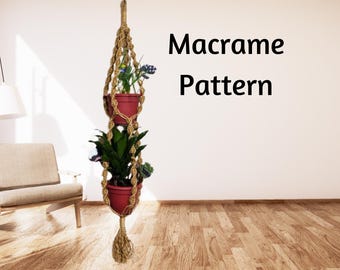 Macramé Doppel-Blumenampel Muster: Double Twist Design (PDF Download)