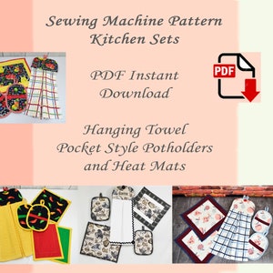 Sewing Machine Pattern, Kitchen Set Including Hanging Towel Potholders and Heat Mats, PDF Instant Download Pattern