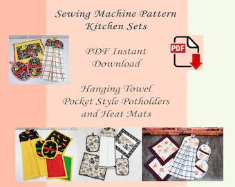 Kitchen Set Sewing Pattern: Hanging Towel, Potholders, Heat Mats (PDF Download)