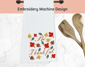 Be Thankful Embroidery Machine Design: Autumn Leaves (4 inch) (Digital Download)