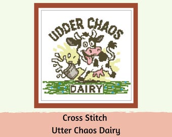 Kuh Kreuzstich-Muster: Euter Chaos Dairy, Bauernhaus Anfänger Design (PDF-Muster)