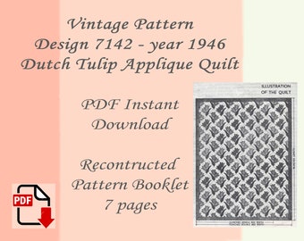 Vintage Quilt Musterbuch, Digitale Version, 1946 Holländischer Tulpen Applikation Quilt