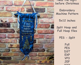 Twas the Night Before Christmas Embroidery Machine Pattern 5x12 inch Hoop