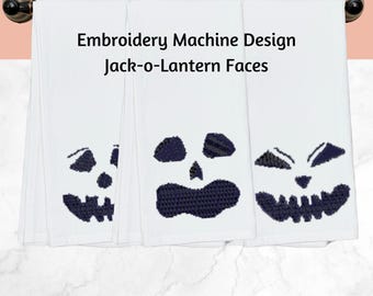 Jack-o-lantern gezicht borduurmachine-ontwerp, 3 ontwerpen in één (digitale download)