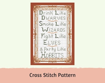Kreuzstich Muster - Party wie die Hobbits, sofortiger digitaler Download PDF Muster