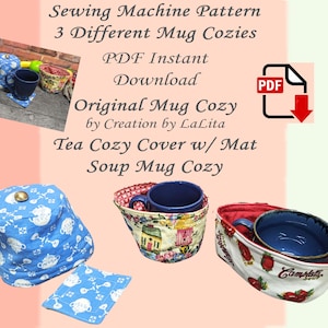 Mug Cozy Patterns, 3 Styles, Original Mug Cozy, Tea Cover with Mat, and Soup Mug Cozy
