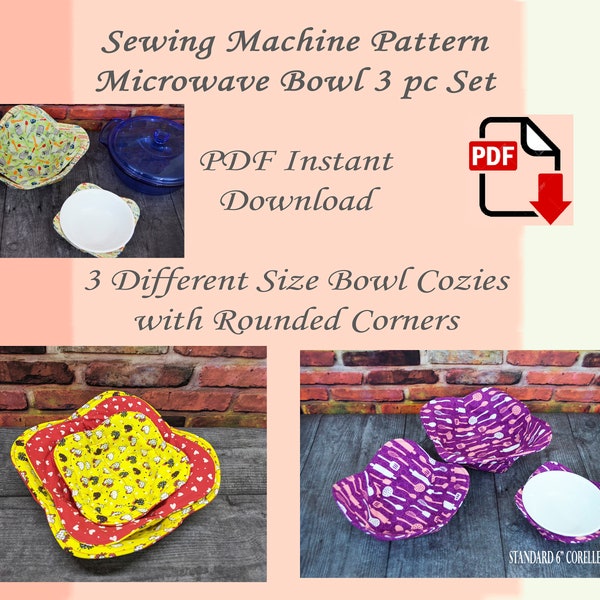 Sewing Machine Pattern, 3 Piece Microwave Bowl Cozy Set, PDF Instant Download Pattern