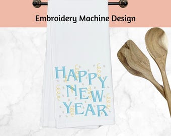 Frohes neues Jahr Stickmaschine Stickmuster: 4-inch (Digital Download)