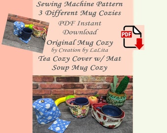 Mug Cozy Patterns, 3 Styles, Original Mug Cozy, Tea Cover with Mat, and Soup Mug Cozy