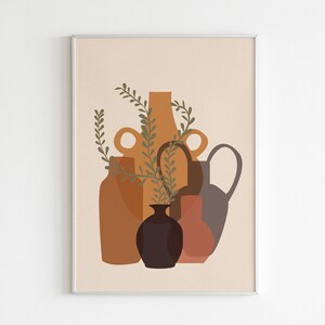 Impresión de pared de cerámica abstracta / Arte de plantas minimalistas / Impresión de arte de jarrón / Arte de pared de maceta de terracota / Póster de cerámica de arcilla / Impresión bohemia minimalista