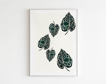 Leaves | Printable Wall Art | Digital Poster Download | Botanical Print | Minimalist Poster | Green Leaf | Plant Art | Tropical Leaf Print