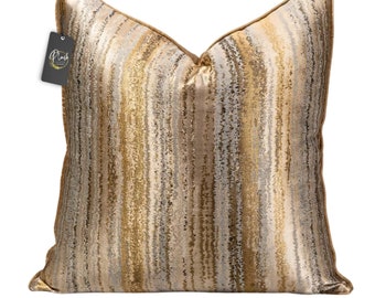Funda de almohada metálica de lujo en dorado, plateado y gris de 22 x 22 pulgadas