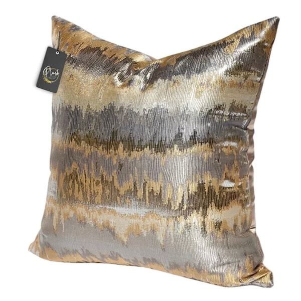 Luxury Chevron Gold, Silver, and Gray Metallic Pillow Cover 22x22