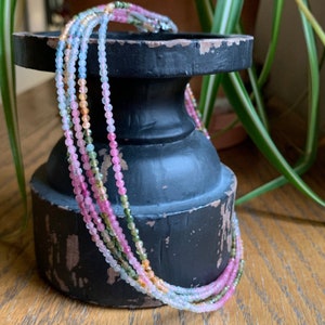 Faceted Rainbow Tourmaline Necklaces // Adjustable 16&quot; - 18&quot; // Microbead Necklace