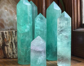 Pastel Green Fluorite Pencil Towers // Hints of Clear + Light Purple