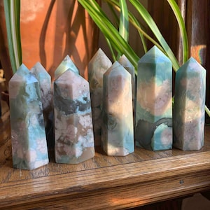 Large Green Flower Agate Towers // Beautiful Quality and Size