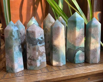 Large Green Flower Agate Towers // Beautiful Quality and Size