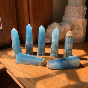 Blue Aquatine Calcite Towers from Argentina // Blue Onyx Towers // High Quality