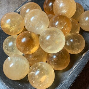 Honey Calcite Sphere | 30-32mm Golden Amber Crystal Ball | Solar Plexus Confidence Stone image 1